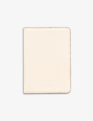 Aspinal of London Plain Leather Monogram Passport Cover, Ivory