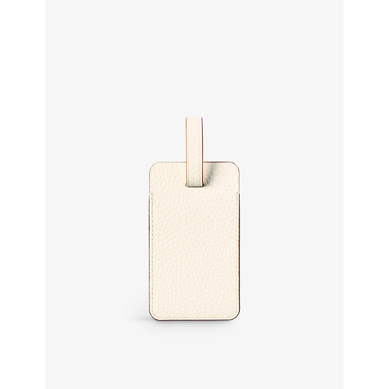 Aspinal Of London Window-flap Pebble Leather-grained Luggage Tag In Ivory
