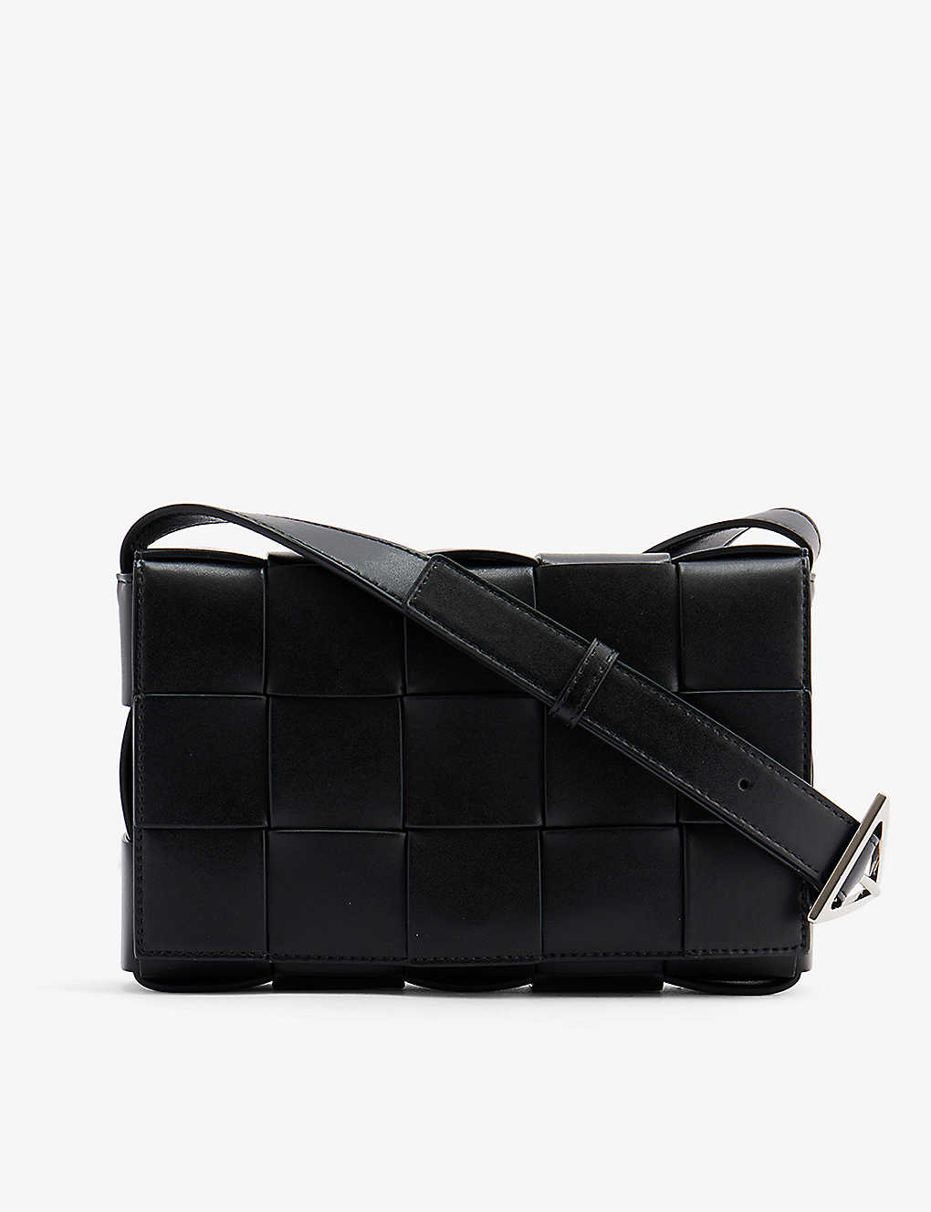 Bottega Veneta Cassette Intrecciato-leather Cross-body Bag In Black Silver