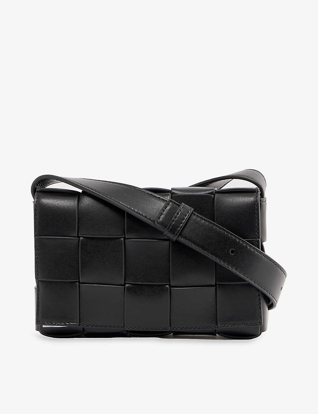 Bottega Veneta Mens Black Silver Cassette Small Leather Cross-body Bag