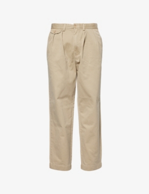 POLO RALPH LAUREN: Logo-patch straight-leg mid-rise cotton-twill trousers