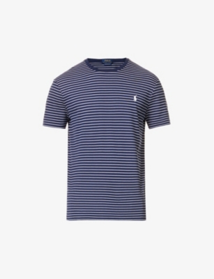 Polo Ralph Lauren Mens French Navy White Pima Logo-embroidered Striped Cotton-jersey T-shirt In French Navy White