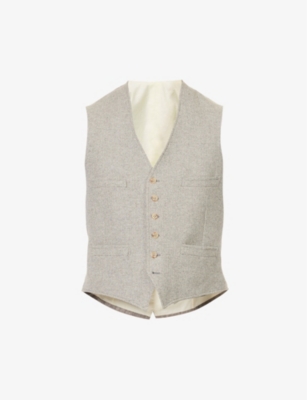 POLO RALPH LAUREN POLO RALPH LAUREN MENS GREY LIGHT GREY HERRINGBONE-WEAVE WOOL-BLEND VEST,67270218