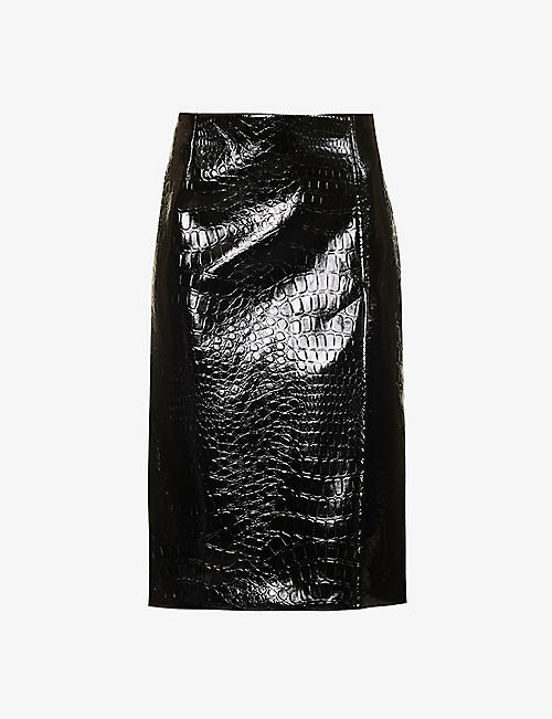 SPORTMAX: Melinda split-hem croc-embossed leather mini skirt