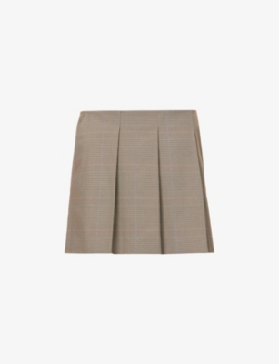 Sportmax Womens Camel Plaid-patterned Pleated Regular-fit Stretch