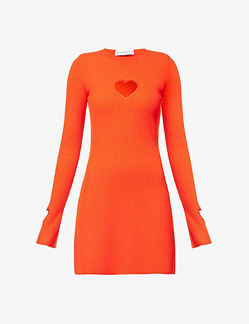 MACH & MACH: Aimee heart cut-out knitted mini dress