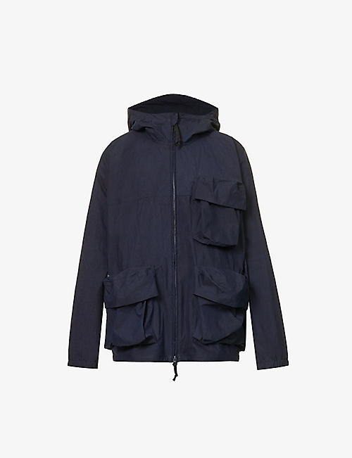 SNOW PEAK: Indigo C/N funnel-neck oversized-fit cotton-blend hooded parka jacket