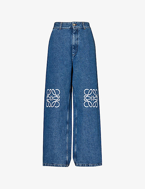 LOEWE: Anagram mid-rise wide-leg jeans