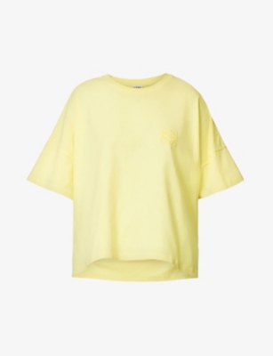 Loewe Womens Light Lemon Anagram-embroidered Dipped-hem Cotton-jersey T-shirt