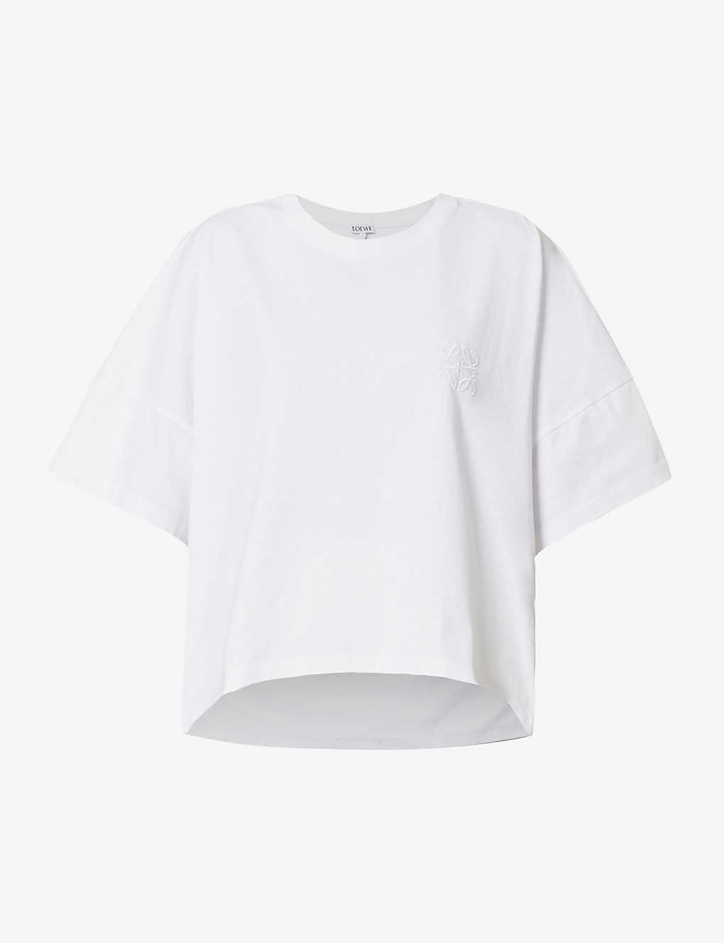Loewe Womens White Anagram-embroidered Dipped-hem Cotton-jersey T-shirt