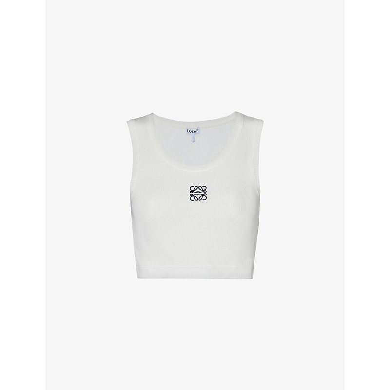 Shop Loewe Anagram-embroidered Slim-fit In White/navy Blue