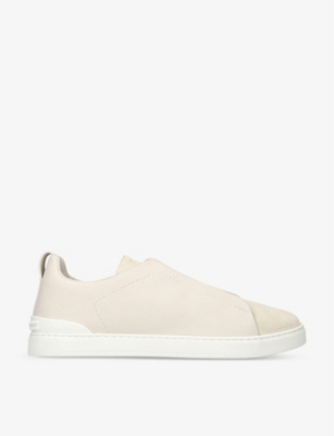 ZEGNA: Triple Stitch brand-embroidered low-top leather trainers