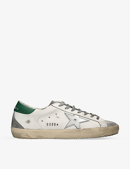 GOLDEN GOOSE: Super-star metallic star-patch leather low-top trainers