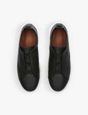 Ermenegildo Zegna Mens Zegna Triple Stitch Secondskin Brand-embroidered Low-top Leather Trainers In Brown