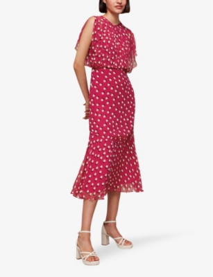 Shop Whistles Moon Spot-print Woven Midi Dress In Multi-coloured