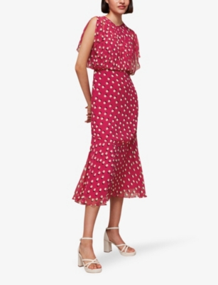 WHISTLES: Moon spot-print woven midi dress