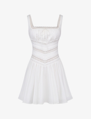 House Of Cb Womens White Tiffani Square-neck Lace-trim Stretch-cotton Mini Dress