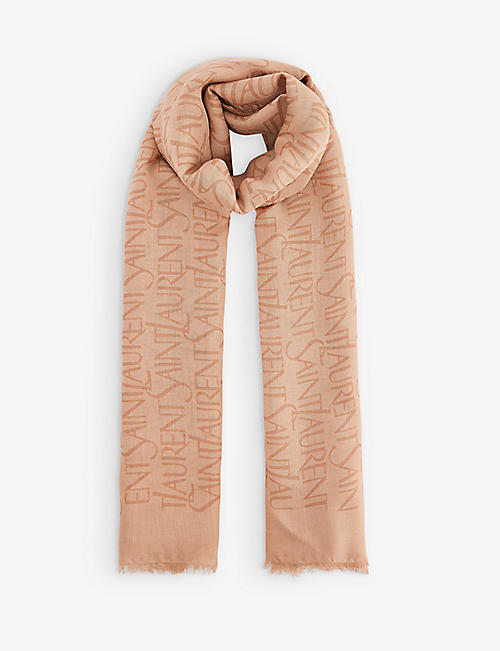 SAINT LAURENT: Logo-print large knitted scarf