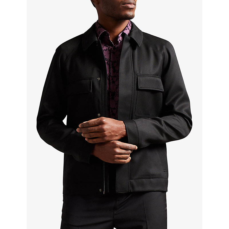 Shop Ted Baker Men's Black Filtyj Raglan-sleeve Wool Jacket