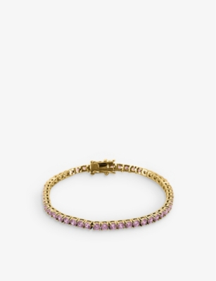 Oma The Label Tennis 18ct Yellow Gold-plated Brass And Cubic Zirconia Bracelet In Gold/pink