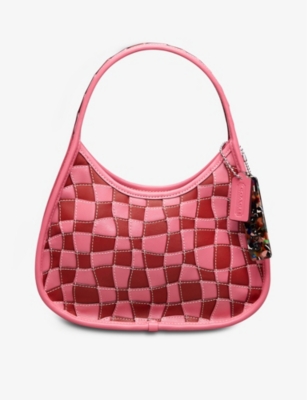 COACHTOPIA COACHTOPIA WOMENS CONFETTIPINK/ELECRED CHECKERED LEATHER SHOULDER BAG 67325321