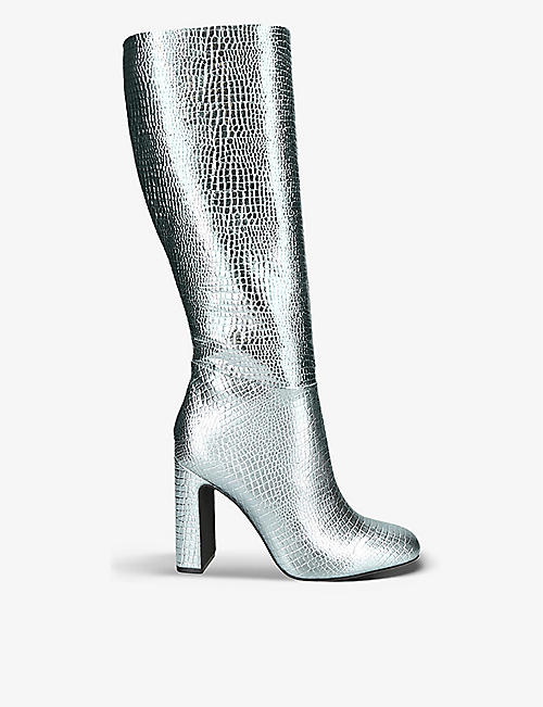 STEVE MADDEN: Ally 393 croc-embossed faux-leather heeled knee-high boots