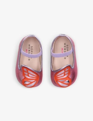 Shop Sophia Webster Pink Butterfly-embellished Metallic Leather Crib Shoes 0-6 Months