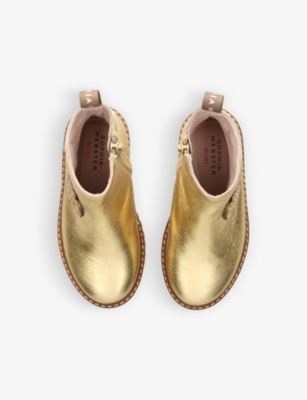 Shop Sophia Webster Girls Gold Kids Amora Glitter-heart Embellished Metallic-leather Ankle Boots 3-7 Year
