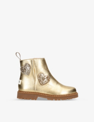 Sophia Webster Girls Gold Kids Amora Glitter-heart Embellished Metallic-leather Ankle Boots 3-7 Year