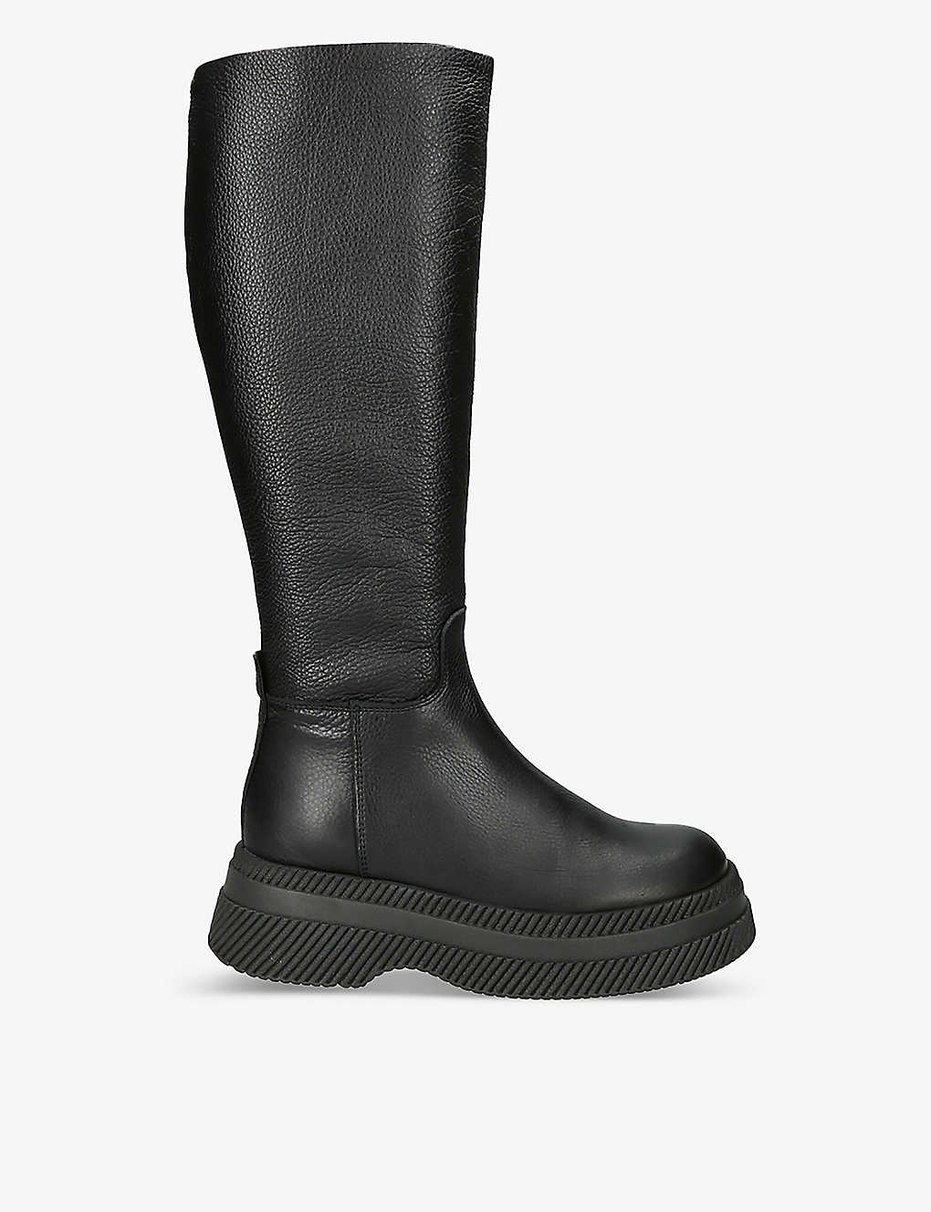 Steve Madden Womens Black Gylana Lug-sole Leather Knee-high Boots