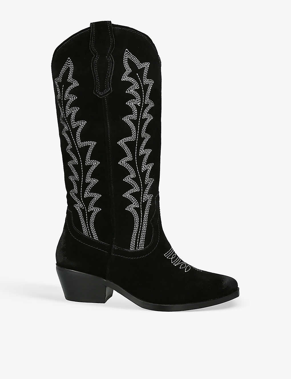 Steve Madden Womens Black Wildcard Embroidered Suede Knee-high Boots In Nero