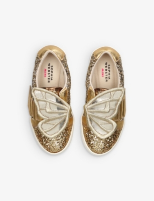 Shop Sophia Webster Girls Gold Kids Butterfly-embellished Glitter Low-top Textile Trainers 3-8 Years