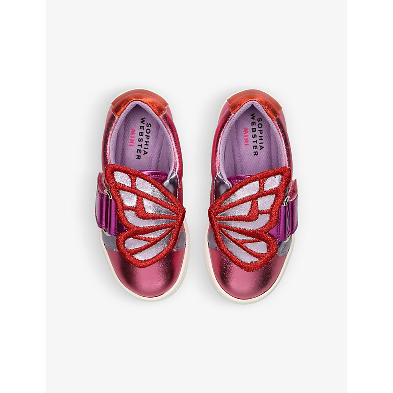 Shop Sophia Webster Butterfly Metallic Leather Low-top Trainers 3-9 Years In Pink