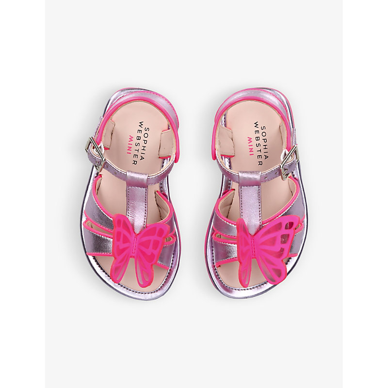 Shop Sophia Webster Girls Pink Kids Celeste Butter-embellished Leather Sandals 2-7 Years