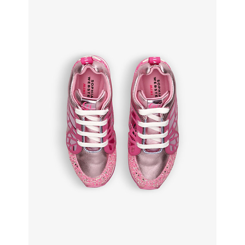 Shop Sophia Webster Girls Pink Kids Chiara Glittered Leather Low-top Trainers 1-8 Years