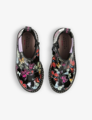 Shop Sophia Webster Girls Black/comb Kids Lara Floral-pattern Leather Ankle Boots 3-7 Years