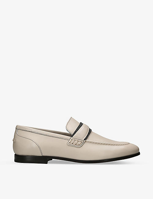 BRUNELLO CUCINELLI: Penny bead-embellished leather loafers