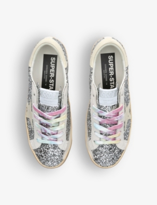 GOLDEN GOOSE: Superstar glitter-embellished leather low-top trainers