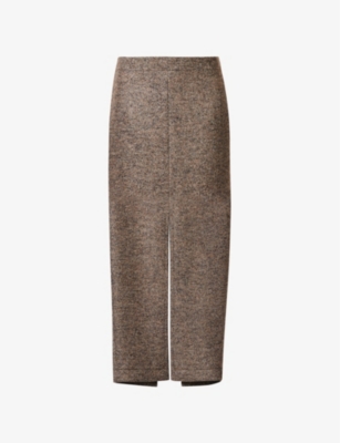 Wool Blend Midi Skirt W/ Split Front