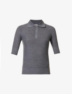 Bottega Veneta Womens Anthracite Ribbed Round-neck Wool Top In Grey