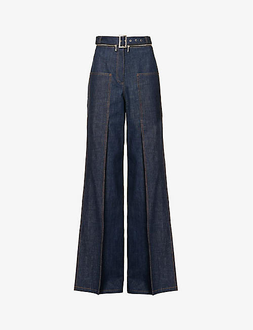 SITUATIONIST: Belted wide-leg high-rise denim jeans