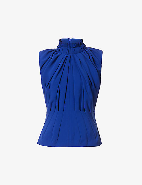 SITUATIONIST: High-neck pleated woven top