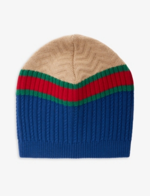 Gucci Kindermütze Aus Gerippter Wolle In Navy/beige