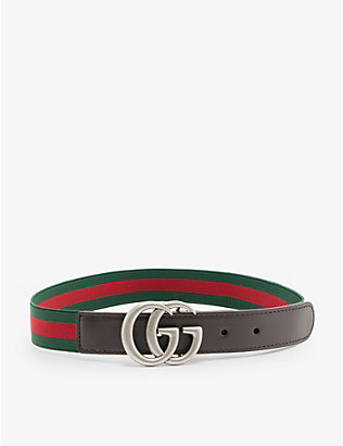 GUCCI: Kids' monogram-buckle stripe-pattern elasticated leather belt