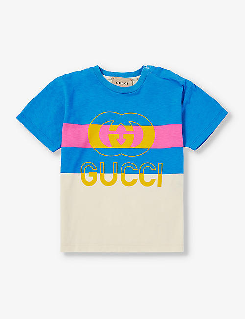 GUCCI: Contrasting-panel brand-print cotton-jersey T-shirt 6-36 months