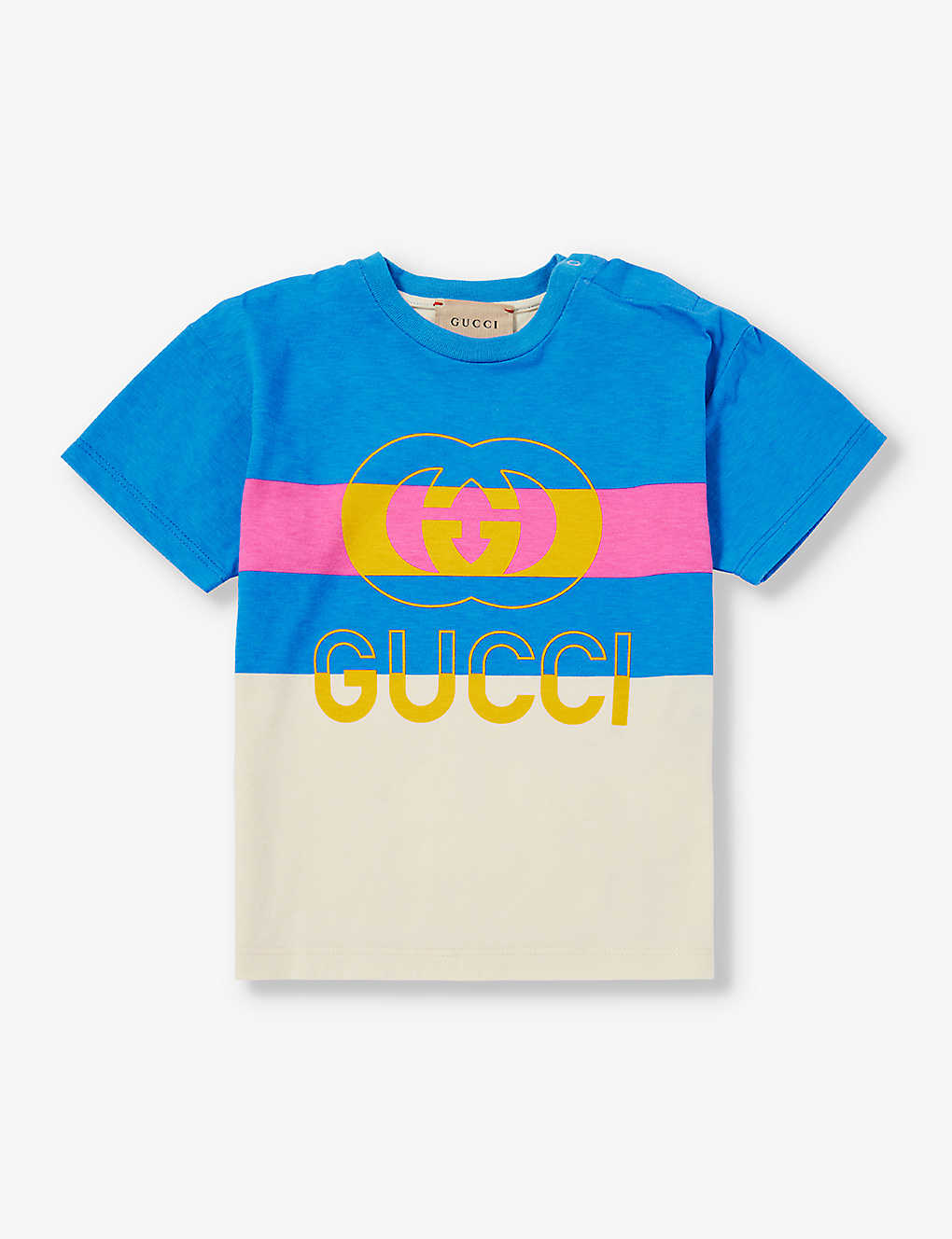 Gucci Babies' Contrasting-panel Brand-print Cotton-jersey T-shirt 6-36 Months In Sunkissed/mc