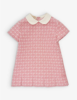 GUCCI: Monogram-pattern Peter-pan collar cotton-blend mini dress 12-36 months