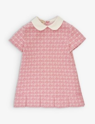 GUCCI: Monogram-pattern Peter-pan collar cotton-blend mini dress  12-36 months