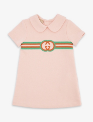 GUCCI: Logo-embroidered peter-pan collar cotton-jersey dress 6-36 months