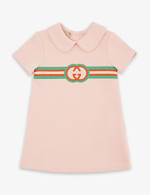 GUCCI: Logo-embroidered peter-pan collar cotton-jersey dress 6-36 months